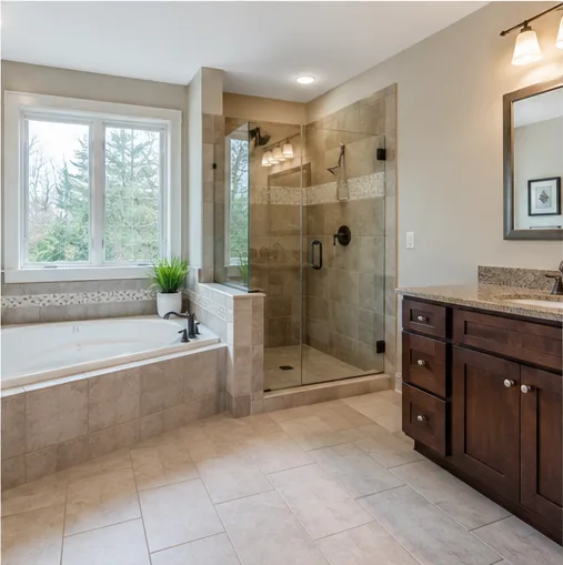 Full bathroom with vanity and glass shower in Hutchinson