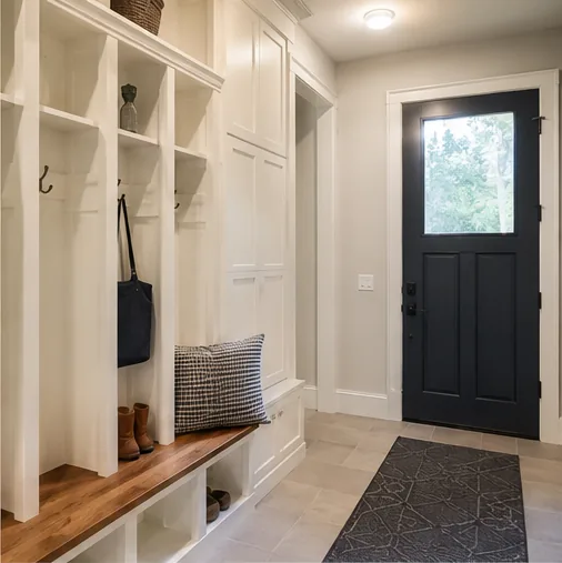 Mudroom entry with built-ins in a Hutchinson home